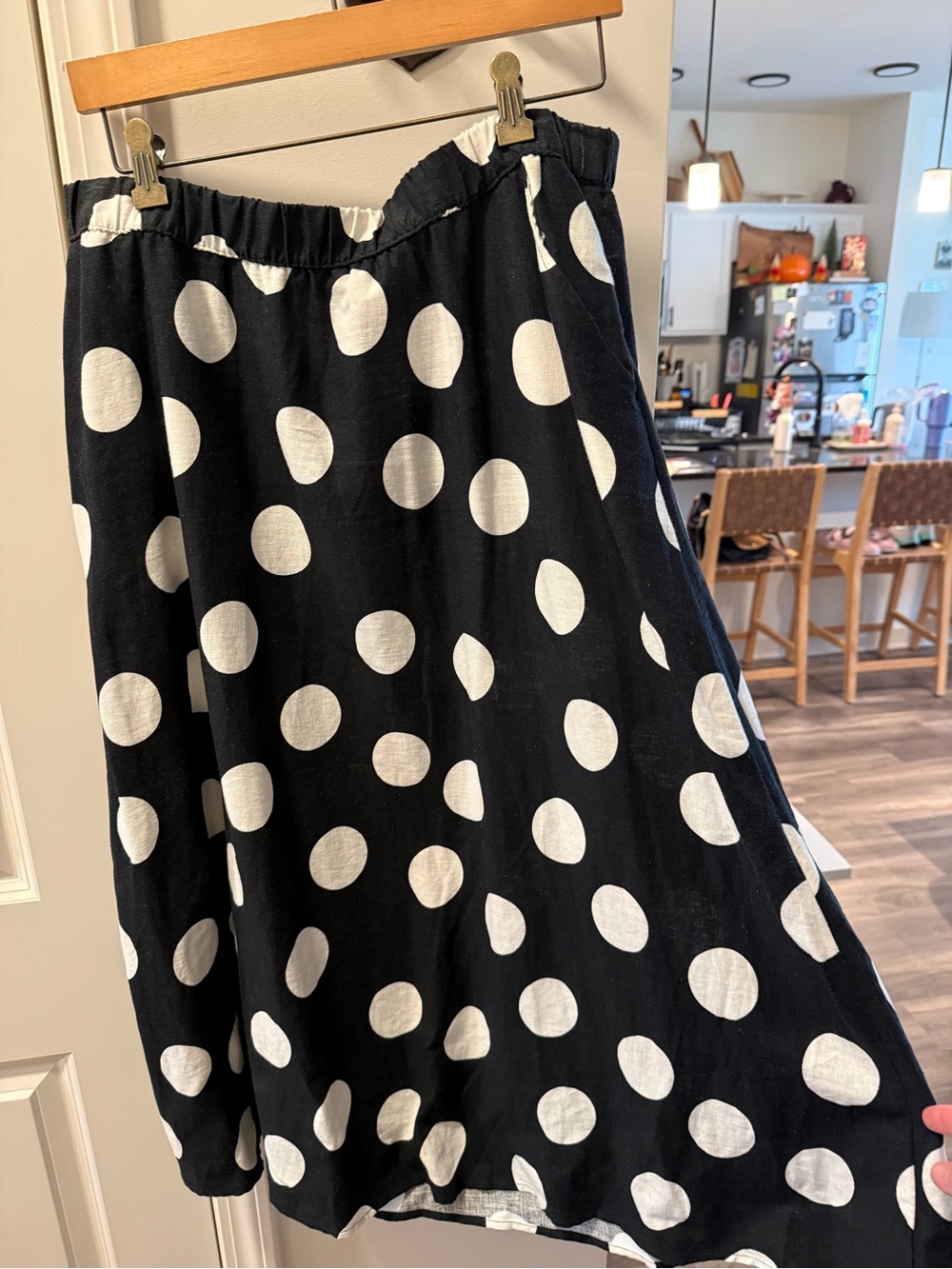 Black Polka Dot Maxi Skirt - Elastic Waist